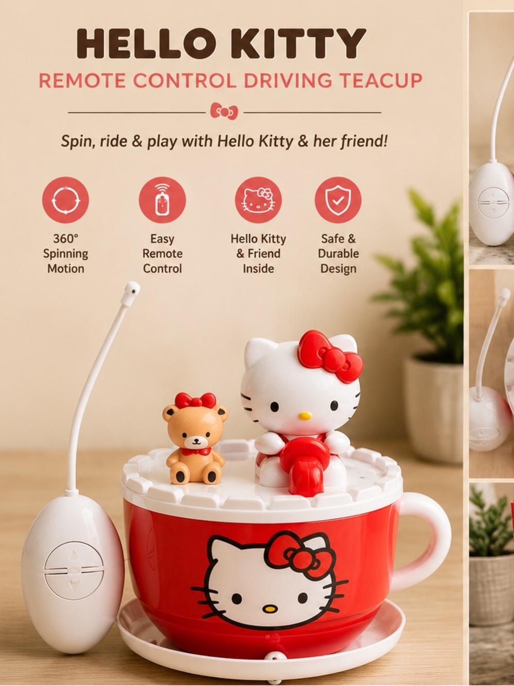 Hello Kitty Red & White Remote Control Teacup Ride-On Toy